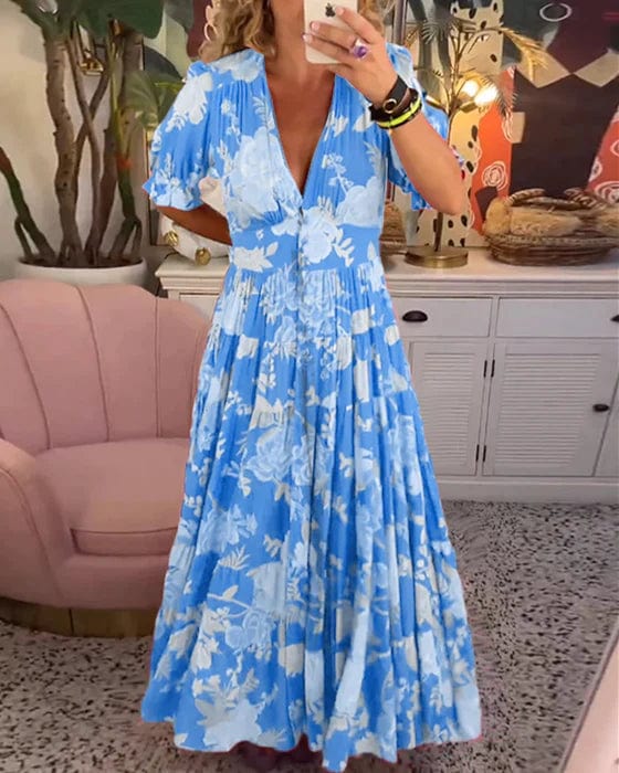 Isabeau    - Langes bequemes Kleid mit V-Ausschnitt und Taschen