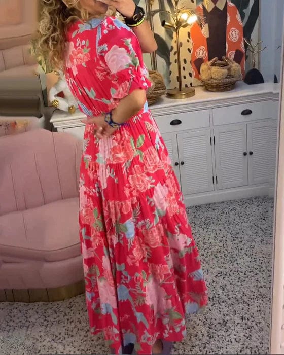 Isabeau    - Langes bequemes Kleid mit V-Ausschnitt und Taschen