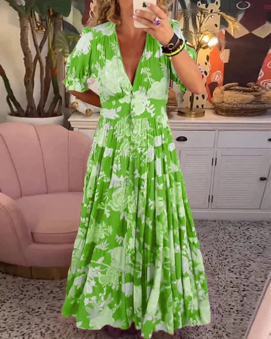 Isabeau    - Langes bequemes Kleid mit V-Ausschnitt und Taschen
