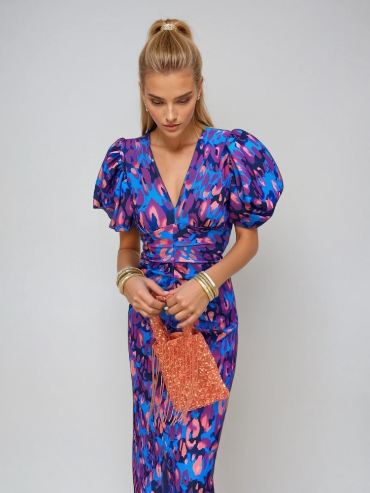 Arielle | Damen Midi-Kleid in Farben mit Faltenärmel