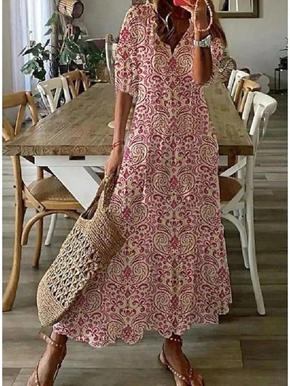 Sophia - Boho Vintage Sommerkleid mit V-Ausschnitt