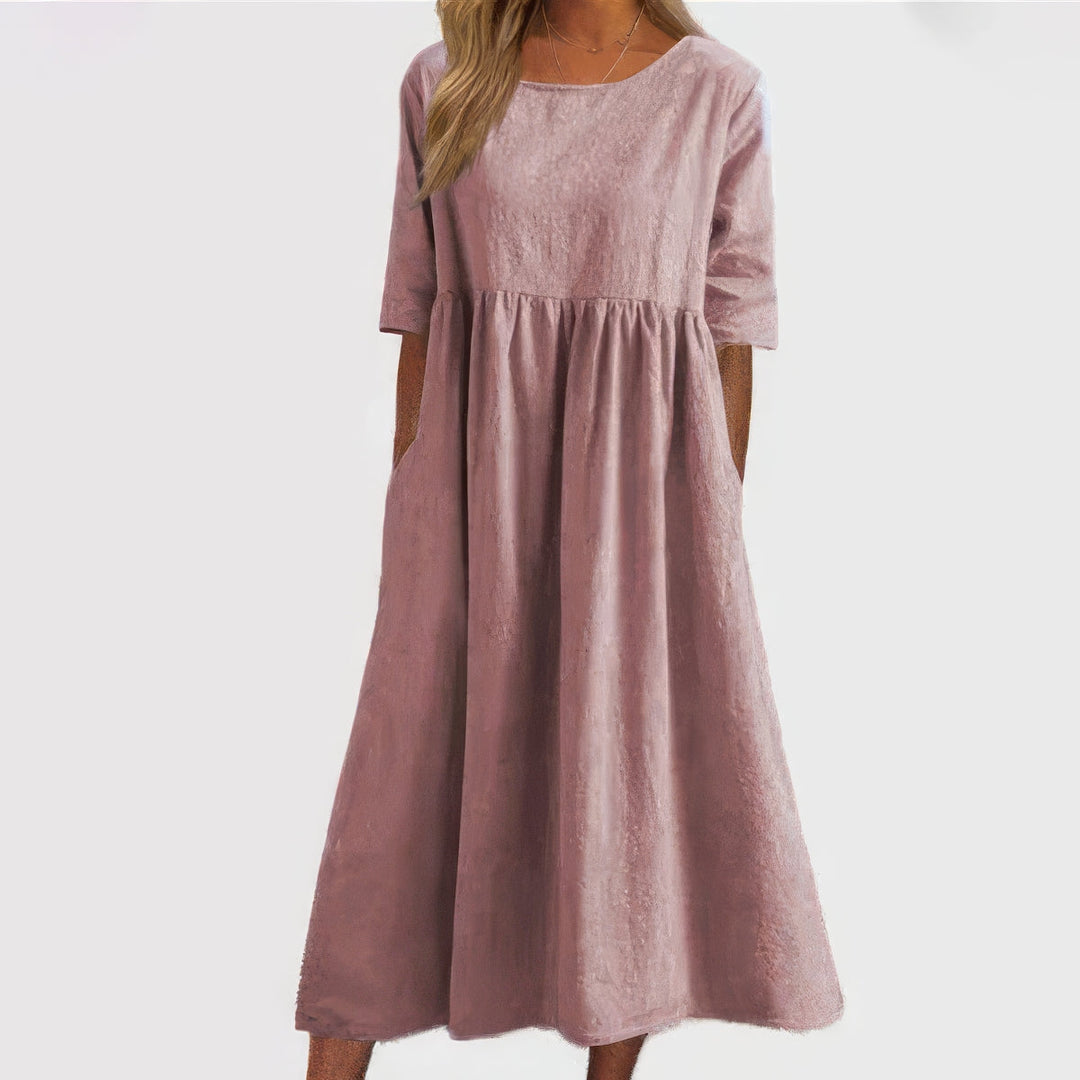 Menorca-Baumwollkleid mit Rundhalsausschnitt und Taschen