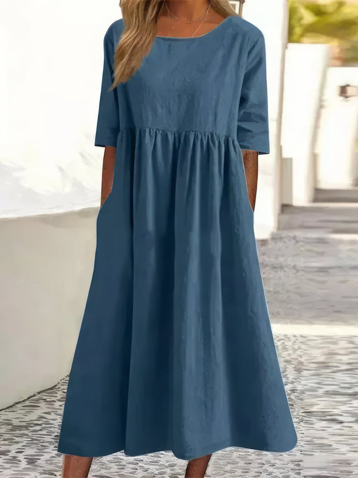 Menorca-Baumwollkleid mit Rundhalsausschnitt und Taschen