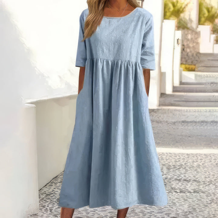 Menorca-Baumwollkleid mit Rundhalsausschnitt und Taschen