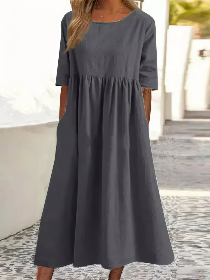 Menorca-Baumwollkleid mit Rundhalsausschnitt und Taschen