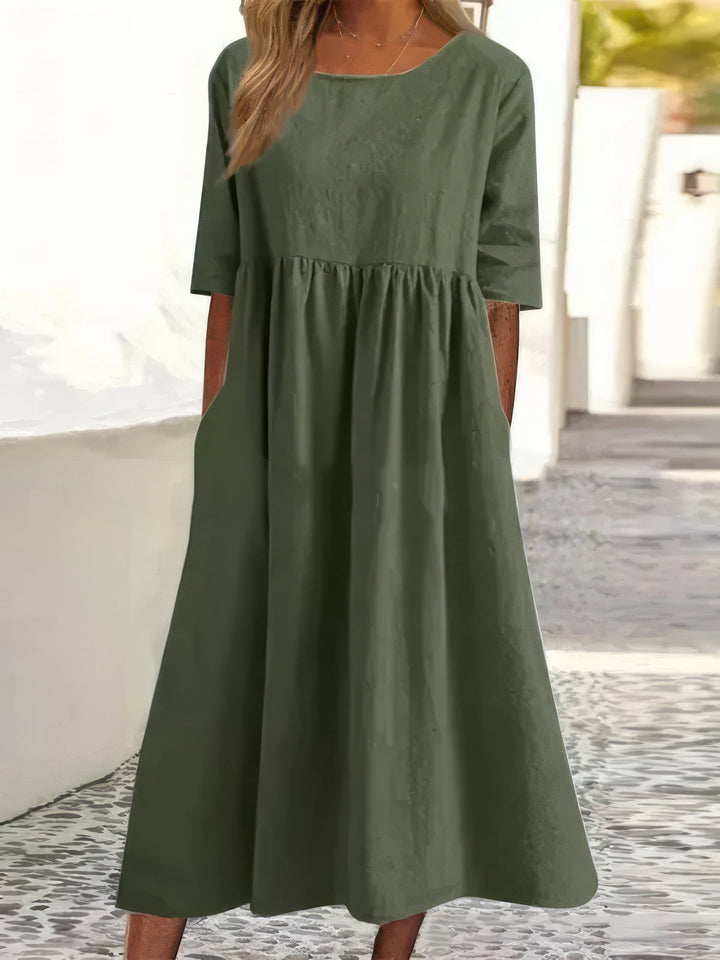 Menorca-Baumwollkleid mit Rundhalsausschnitt und Taschen