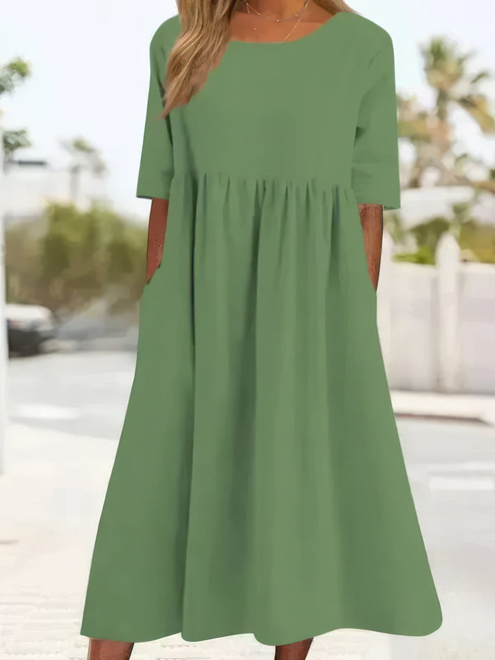 Menorca-Baumwollkleid mit Rundhalsausschnitt und Taschen
