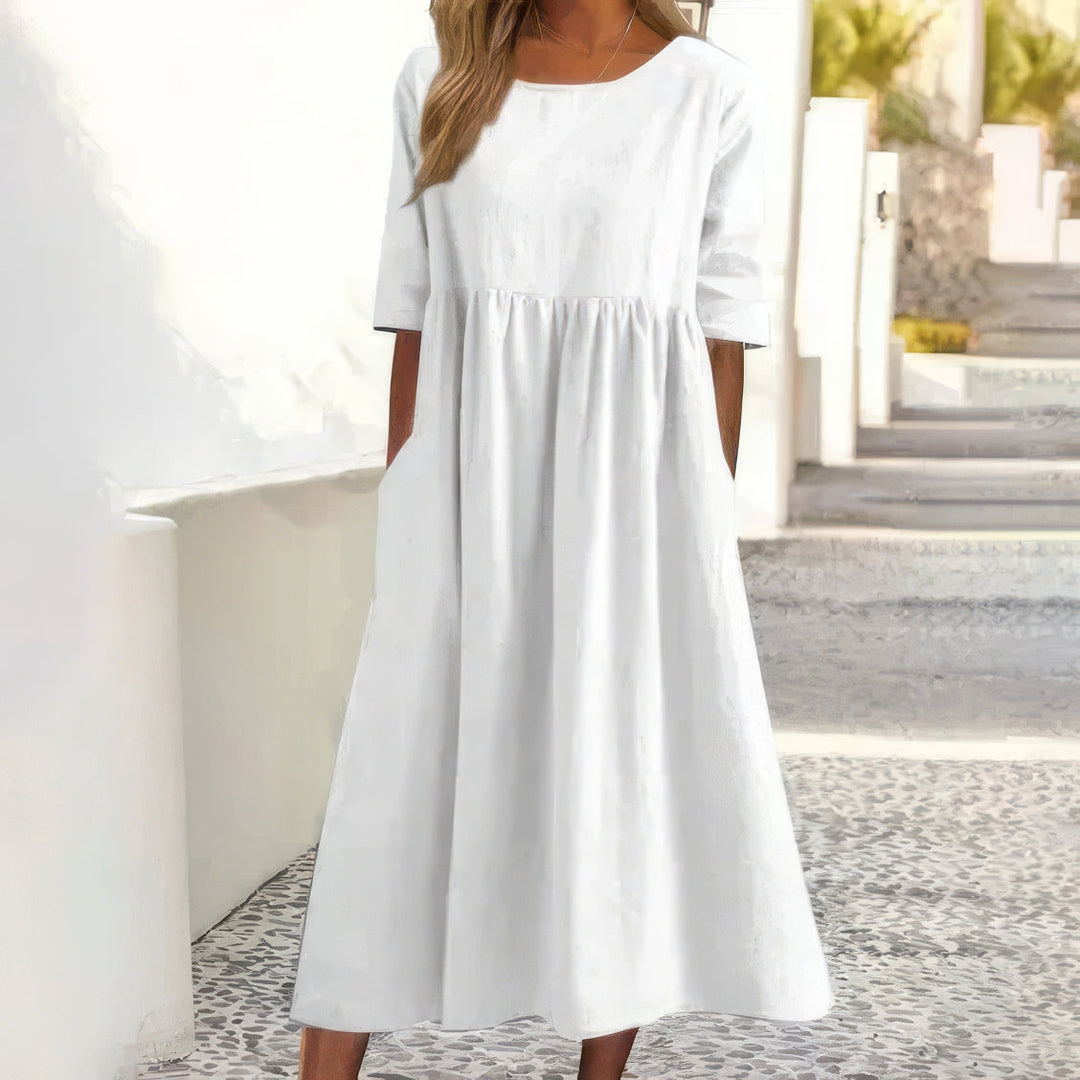 Menorca-Baumwollkleid mit Rundhalsausschnitt und Taschen