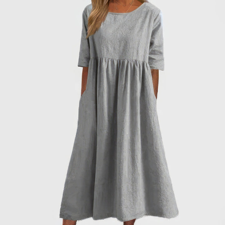 Menorca-Baumwollkleid mit Rundhalsausschnitt und Taschen